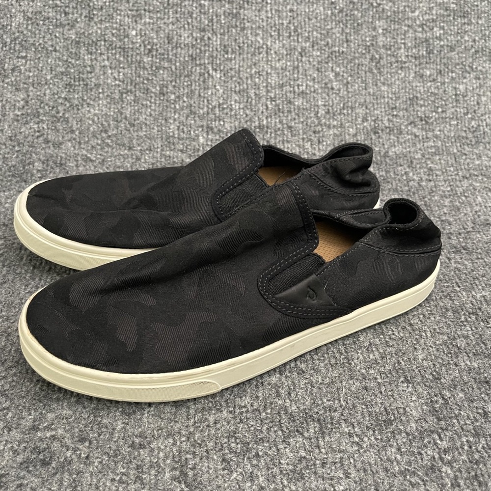 OLUKAI Pehuea Pa'I Slip On Sneaker Comfort Shoe Women Sz 8 Black Camo Canvas